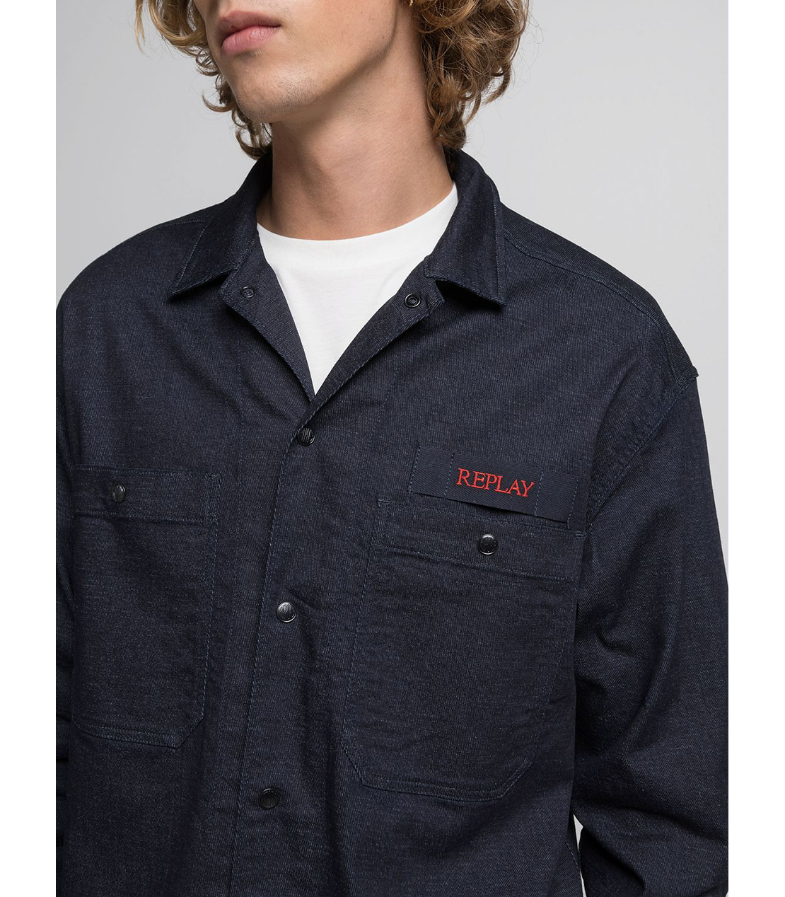 リラックスフィット レタリングデニムシャツ 詳細画像 ダークブルー 6